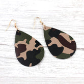 Camo Leather Teardrop Earrings